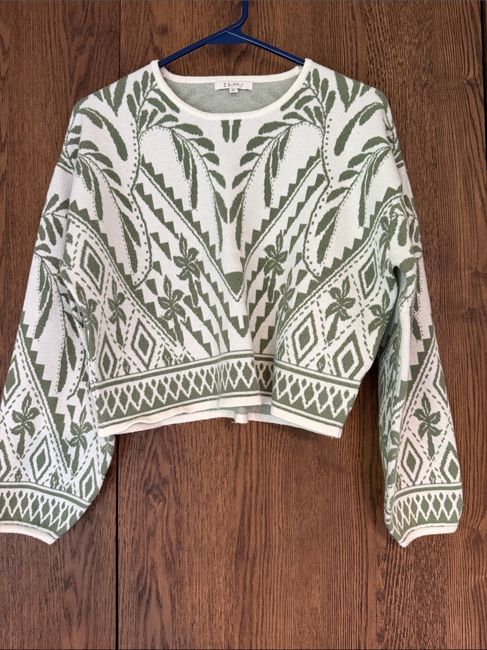 Z Supply Green and White Crewneck Sweater